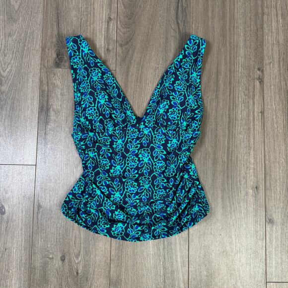 J.Crew Ruched Plunge Tankini Top WMNS M Blue Floral Print Lined Adjustable Strap - Picture 4 of 9